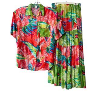 Vintage Ali Miles Womens Hawaiian Floral Top & Skirt Set Size 10 Sm/Med Tropical